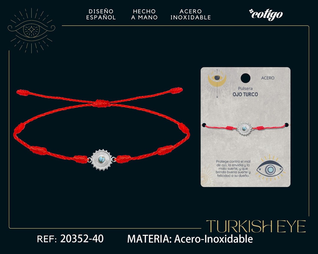 Pulsera de 7 nudos con Ojo Turco en Acero Plateado - Amuletos de suerte y protección
