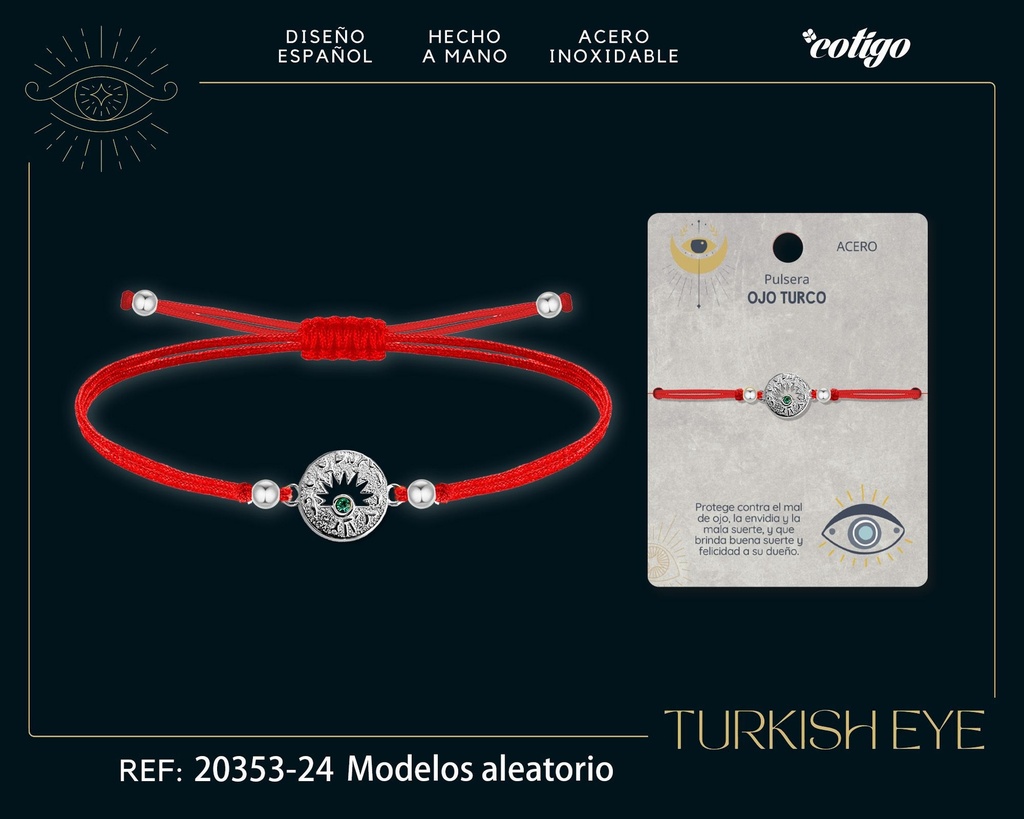 Pulsera de hilo encerado rojo con ojo turco plateado - Amuletos y protección