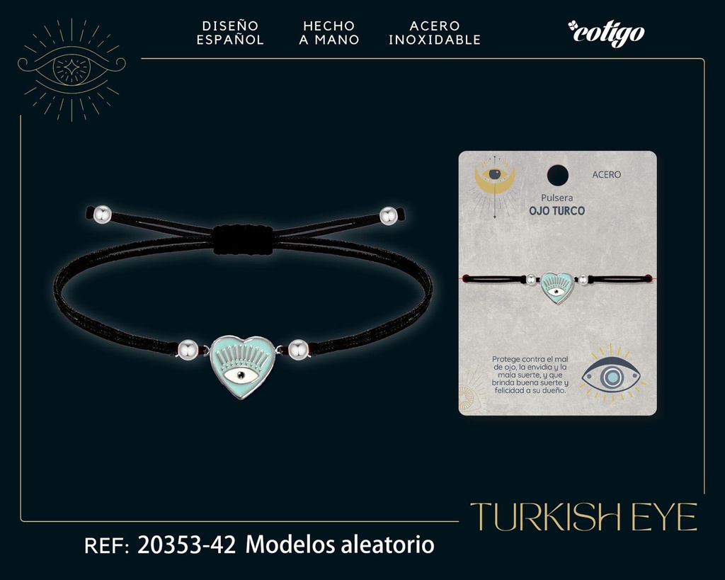 Pulsera de hilo encerado negro con ojo turco plateado - Joyas de suerte y protección