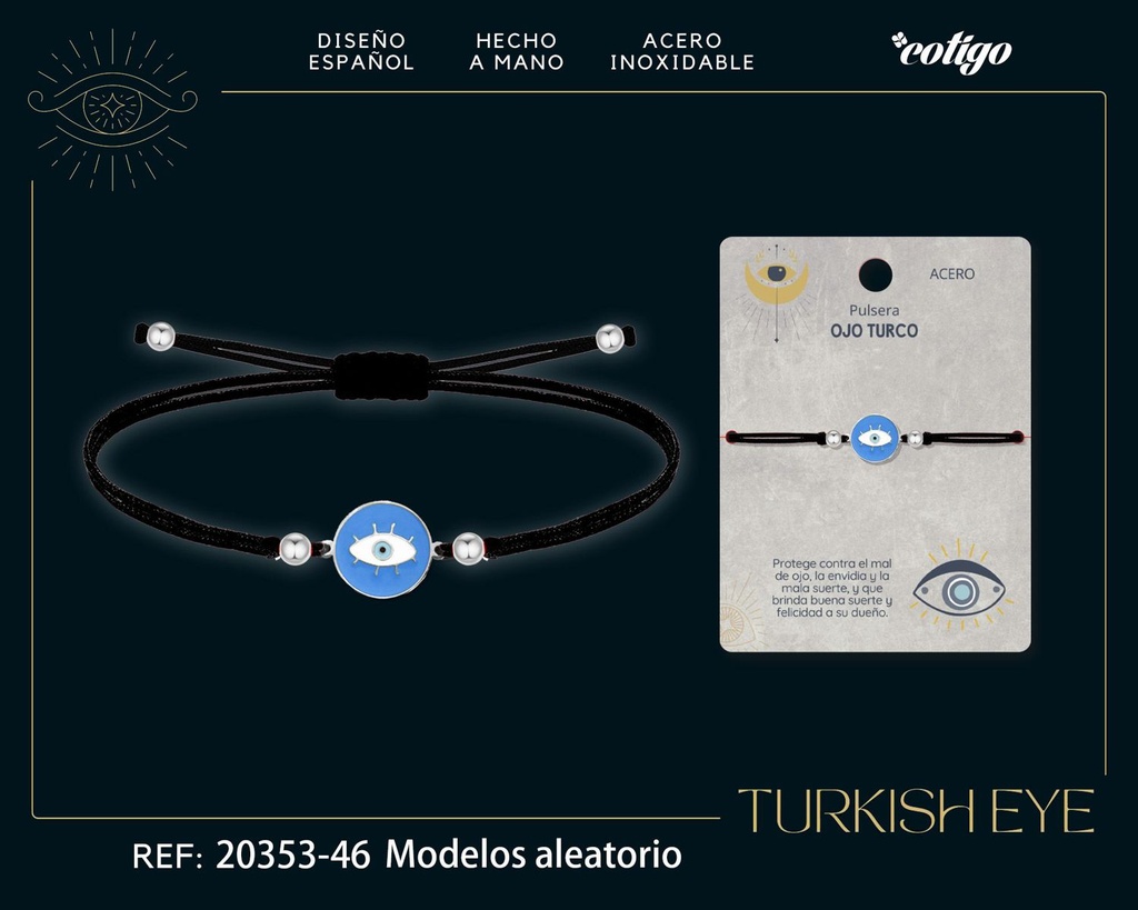 Pulsera de hilo encerado negro con Ojo Turco Plateado - Amuletos de suerte y protección