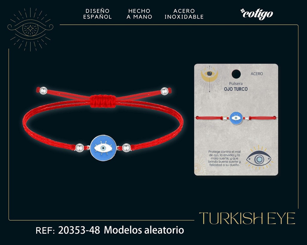 Pulsera de hilo encerado rojo con Ojo Turco Plateado - Amuletos de suerte y protección