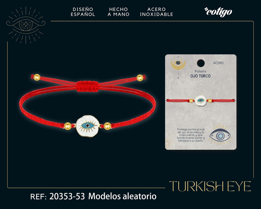Pulsera de hilo encerado rojo con Ojo Turco Dorado - Amuletos de suerte y protección