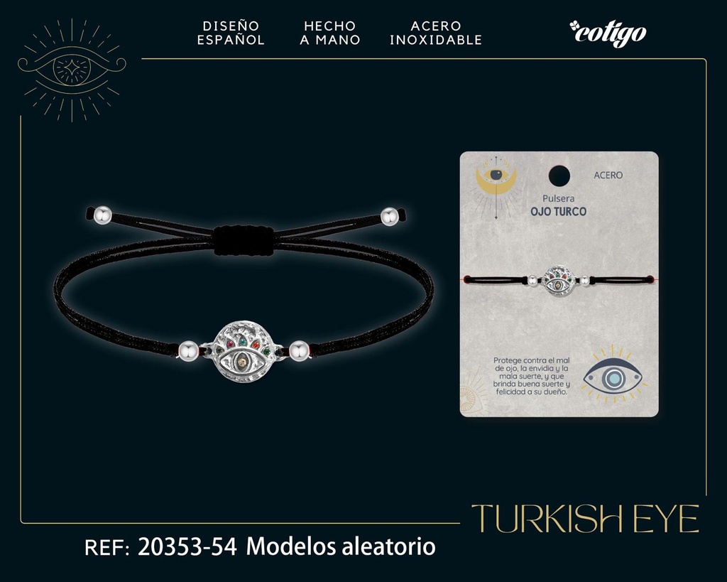 Pulsera de hilo encerado negro con Ojo Turco Plateado - Amuletos de suerte y protección