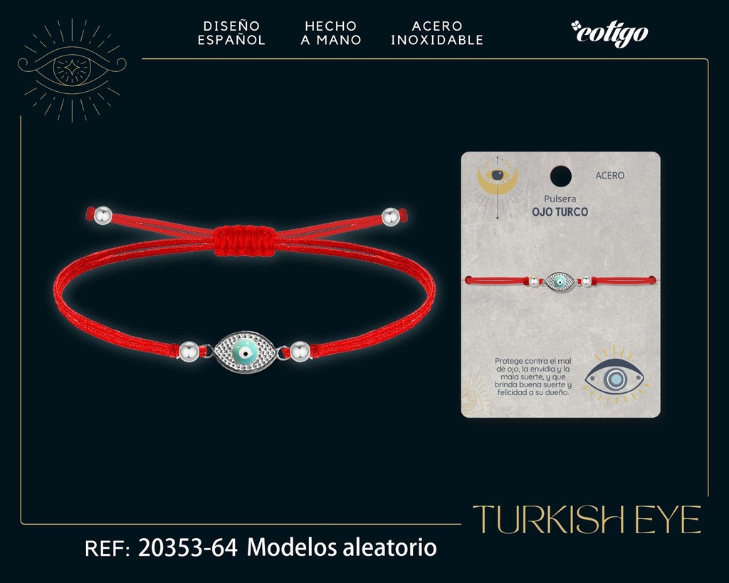 Pulsera de hilo encerado rojo con Ojo Turco Plateado - Amuletos de suerte y protección