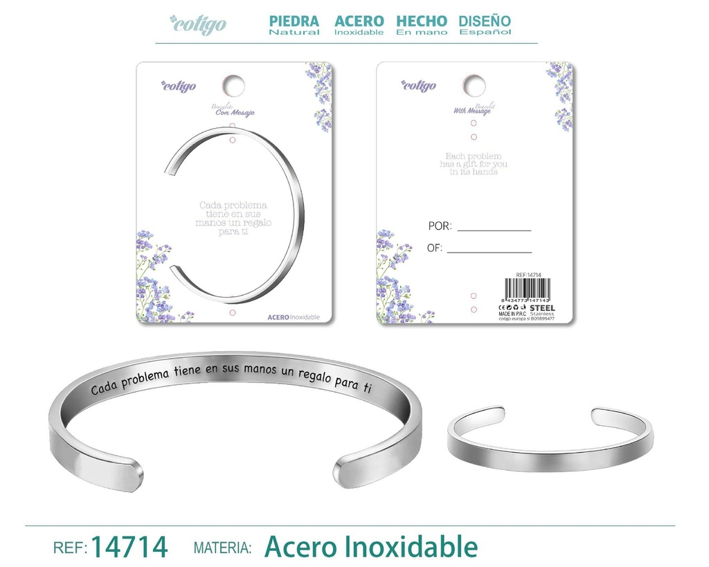 Brazalete de acero con mensaje - Accesorios de moda