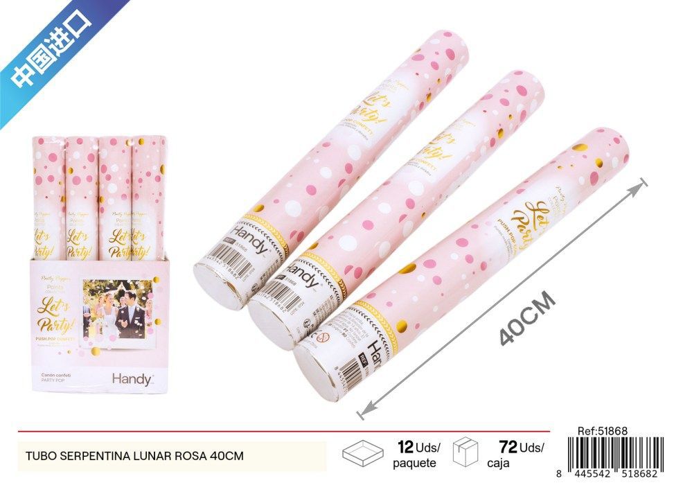 Tubo de serpentina rosa de puntos 40 cm - Artículos de fiesta