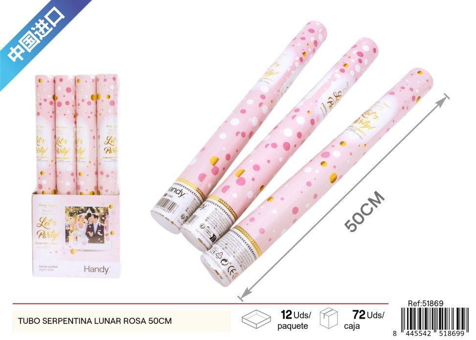 Tubo de serpentinas lunar rosa 50 cm - Artículos de fiesta y celebraciones
