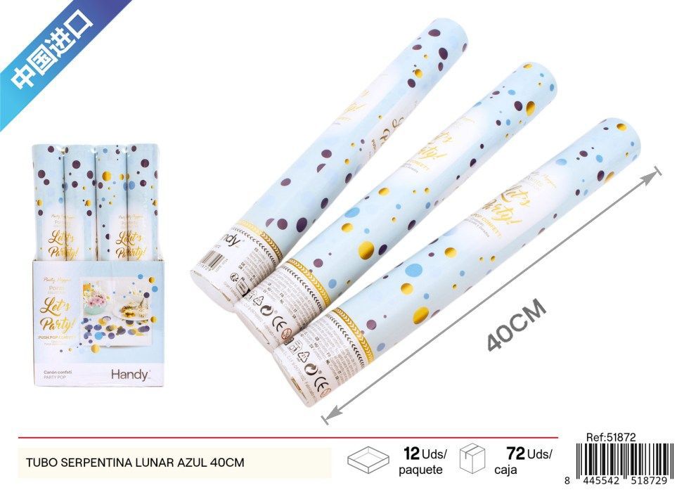Tubo de serpentina azul de puntos 40 cm - Artículos de fiesta