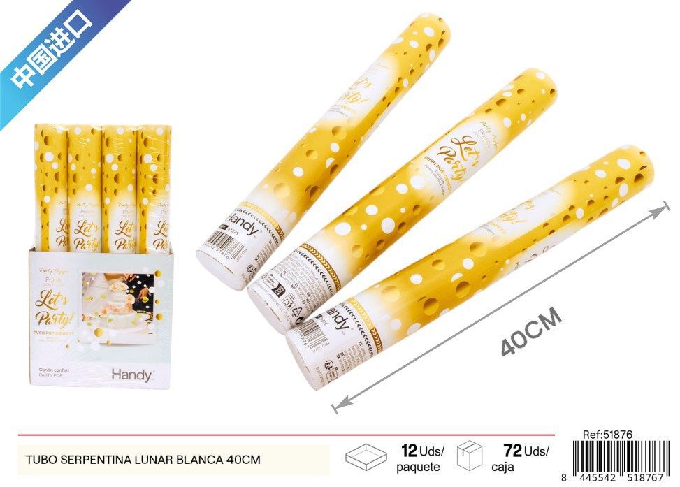 Tubo de serpentinas lunar blanca 40 cm - Artículos de fiesta y celebraciones