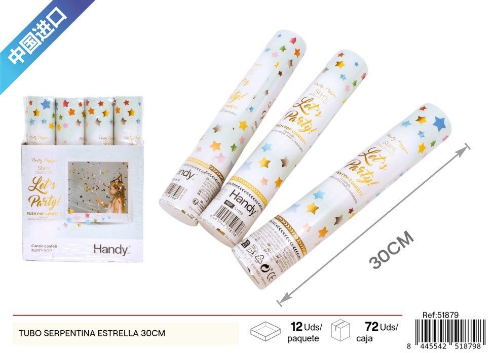 Tubo de serpentinas en forma de estrella 30 cm - Artículos para fiestas y celebraciones