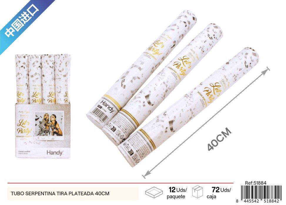 Tubo de serpentina plateada rectangular 40 cm - Artículos de fiesta