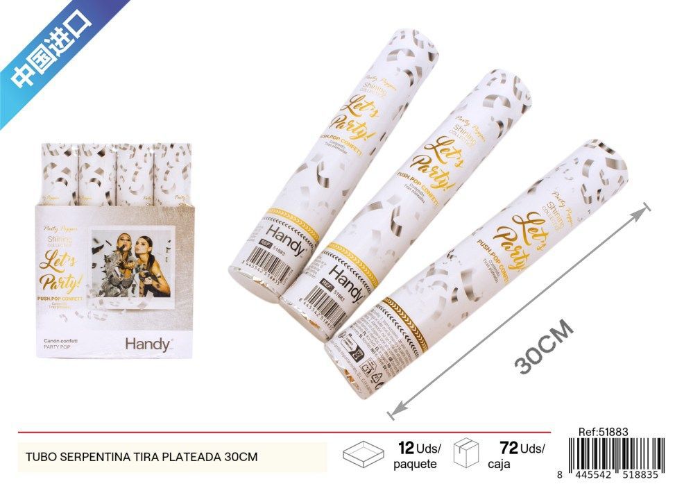 Tubo de serpentina plateada rectangular 30 cm - Artículos de fiesta