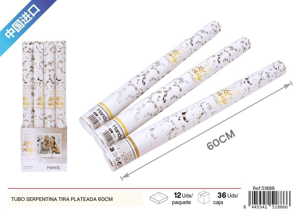 Tubo de serpentina plateada rectangular 60 cm - Artículos de fiesta