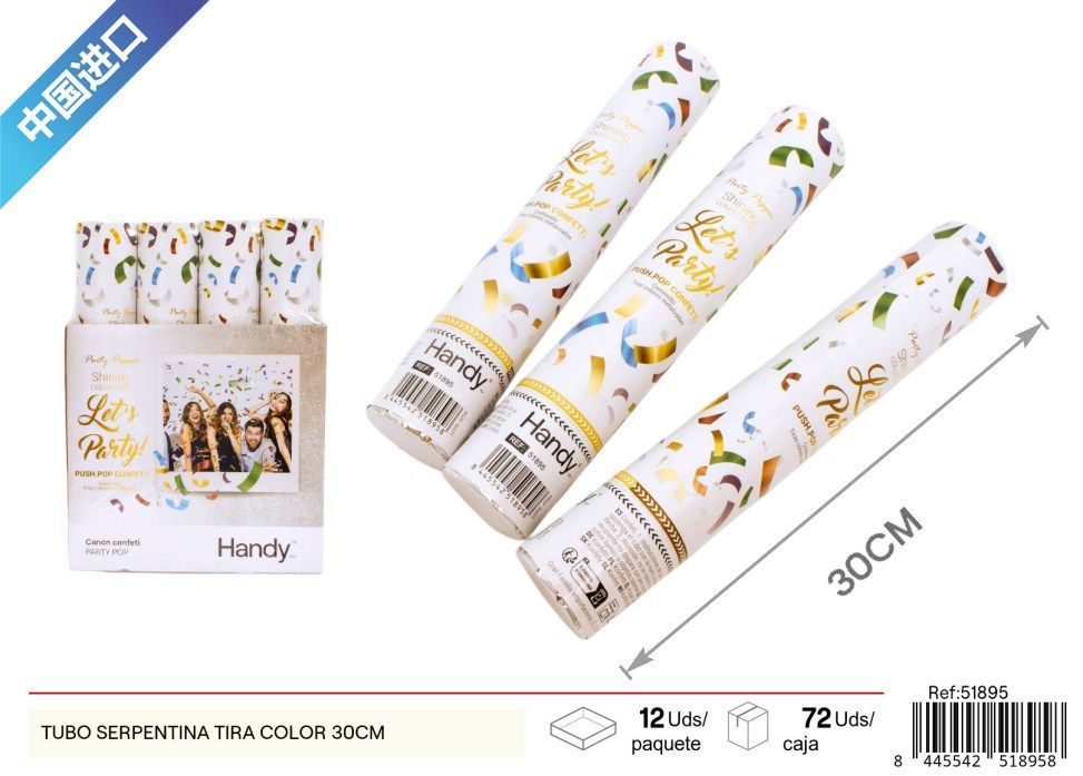 Tubo de serpentina de colores rectangulares 30 cm - Artículos de fiesta