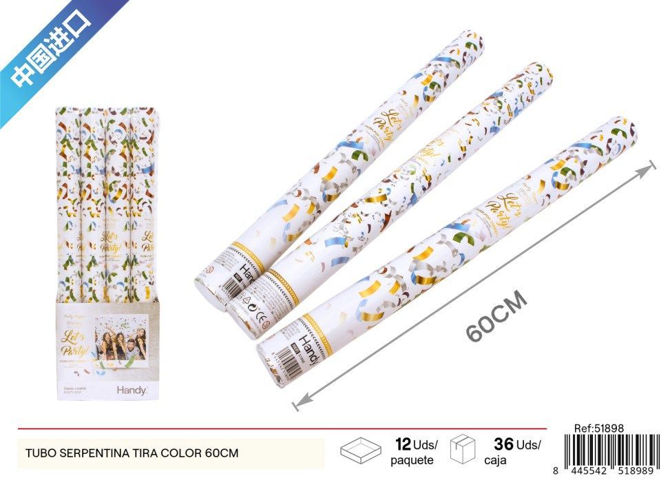 Tubo de serpentina de colores rectangulares 60 cm - Artículos de fiesta