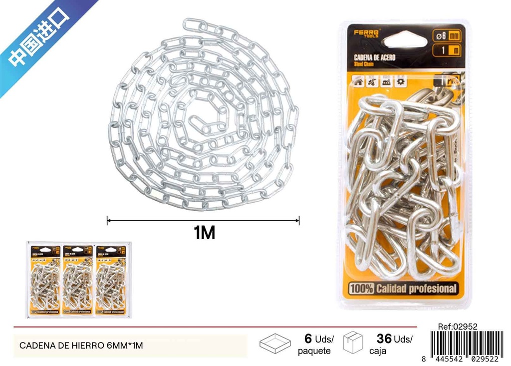 Cadena de hierro de 6mm x 1m - Accesorios de ferretería y soluciones de sujeción