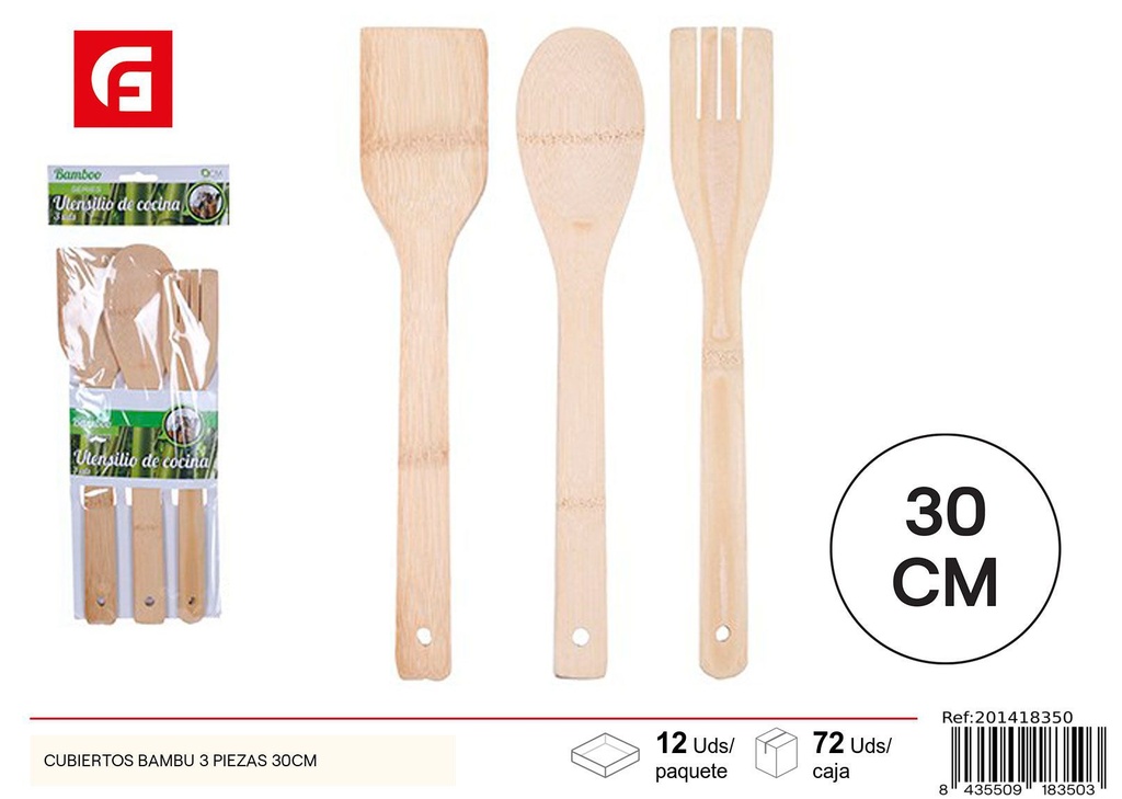 Cubiertos de bambú 3 piezas 30CM - Utensilios de cocina