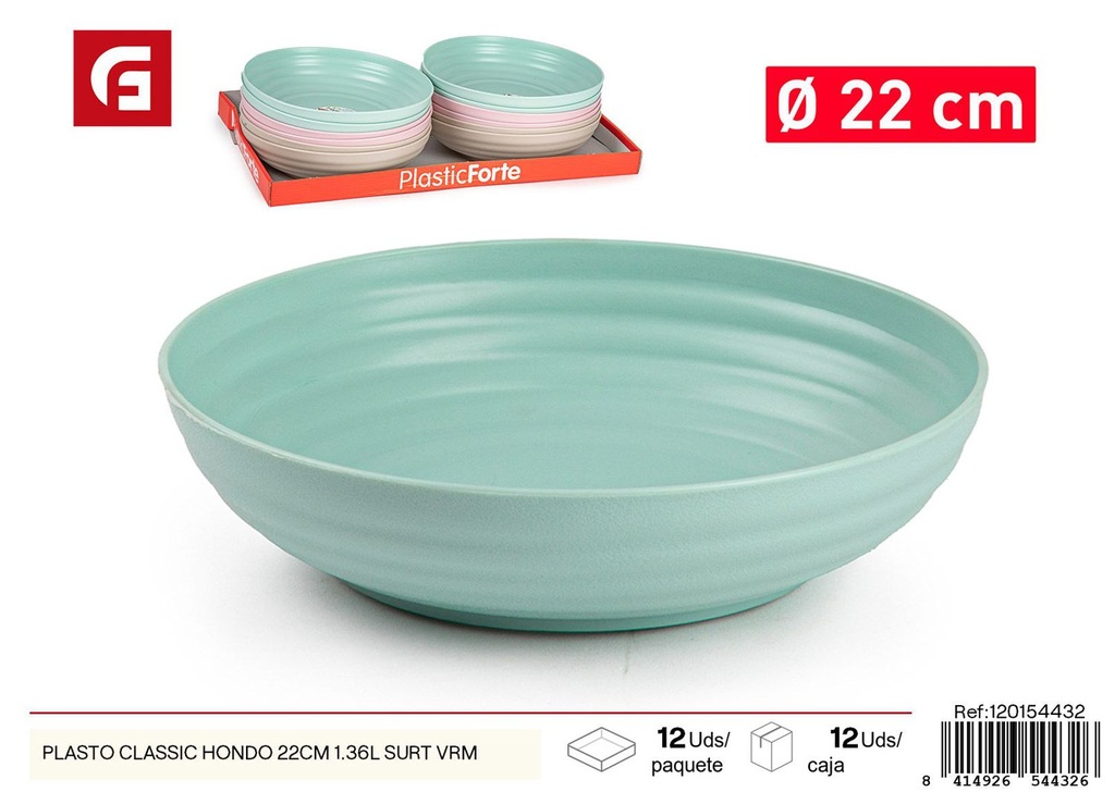 Plato hondo plástico Classic 22 cm 1.36L surtido - Utensilios de cocina