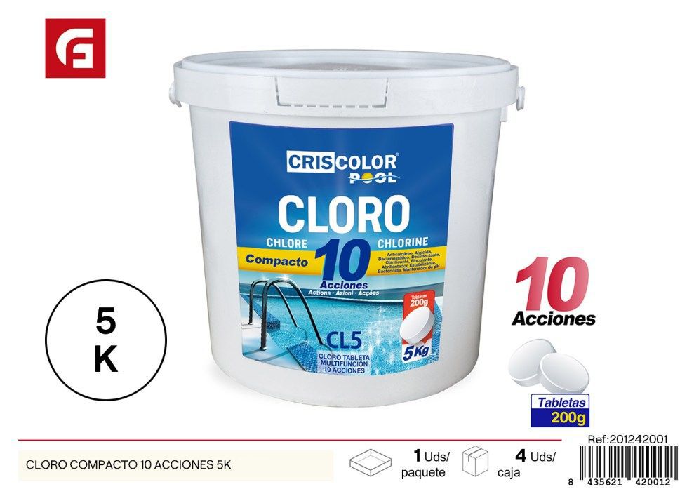 Tabletas de cloro comprimido 10 acciones 5 kg - Accesorios de piscina
