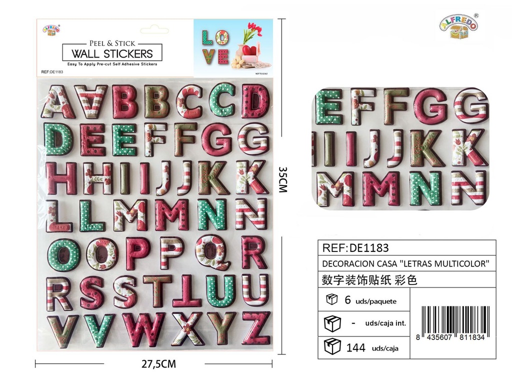 Decoración casa "Letras multicolor" 27,5X35 cm - Adhesivos decorativos para el hogar