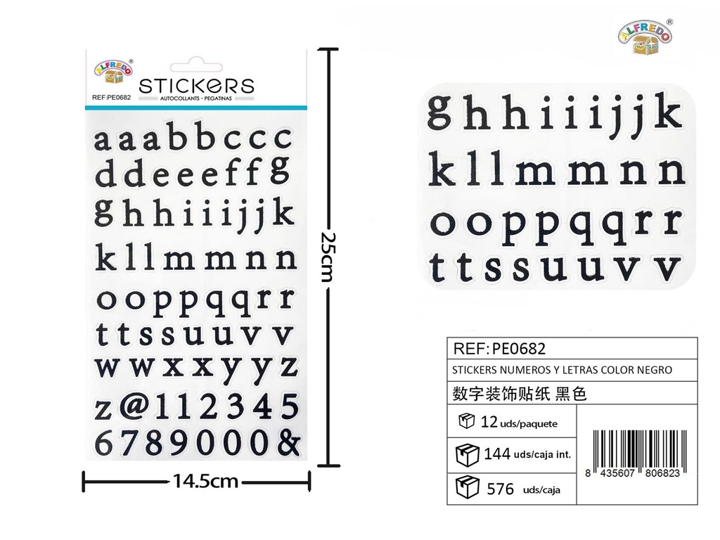 Stickers números y letras color negro 14,5 x 25 cm - Adhesivos decorativos y manualidades
