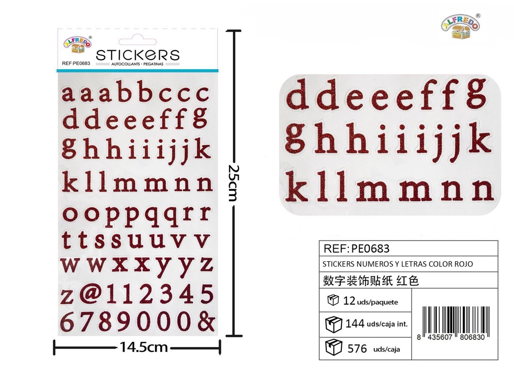 Stickers números y letras color rojo 14,5 x 25 cm - Adhesivos decorativos y manualidades