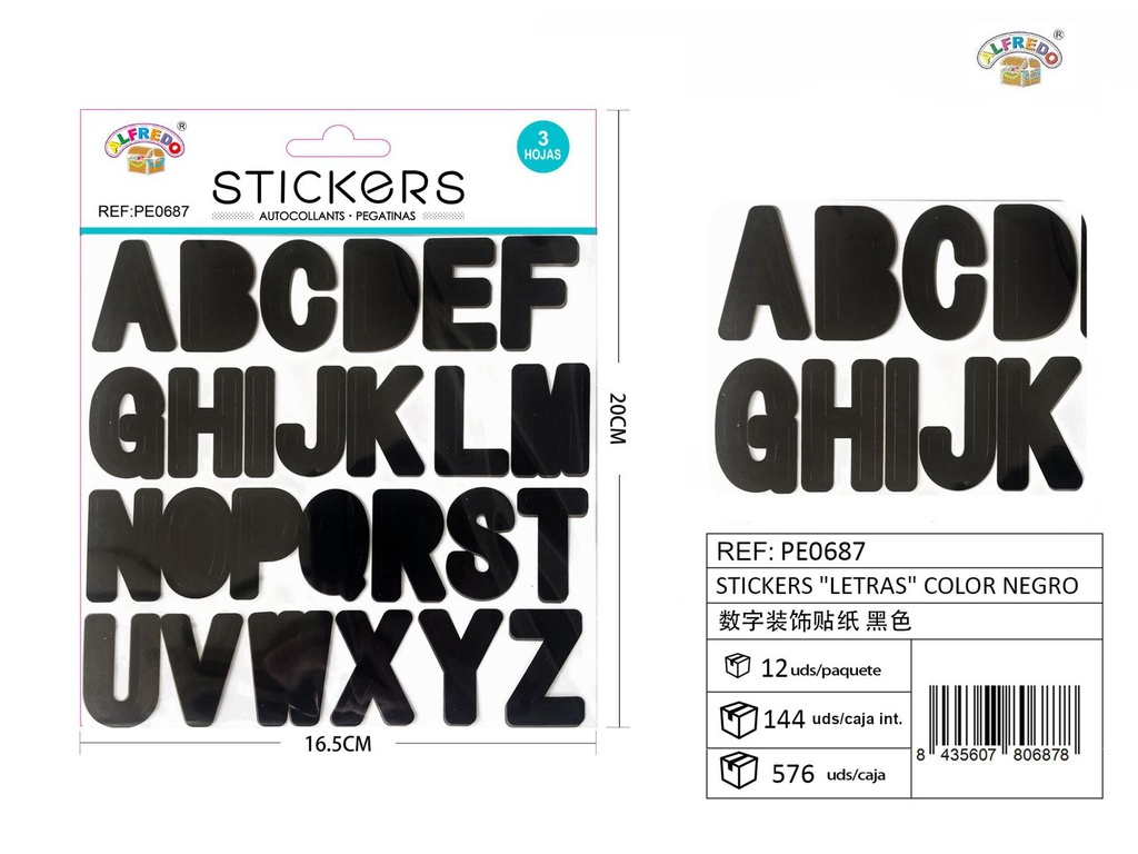 Stickers "Letras" color negro 16,5 x 20 cm - Adhesivos decorativos y manualidades