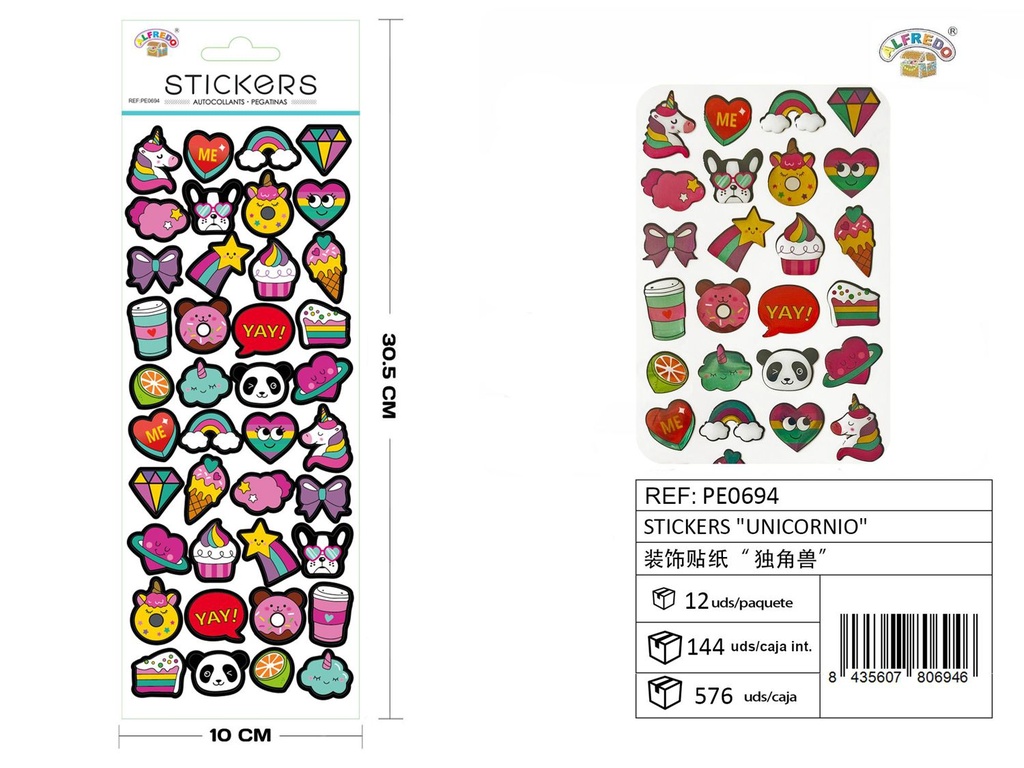 Stickers "Unicornio" 10 x 30,5 cm - Adhesivos decorativos y manualidades