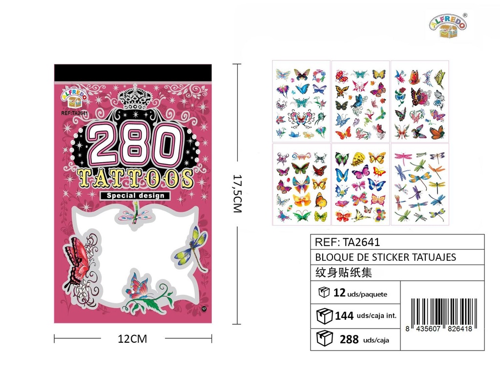 Bloque de sticker tatuajes 12 x 17.5 cm - Adhesivos de tatuajes temporales