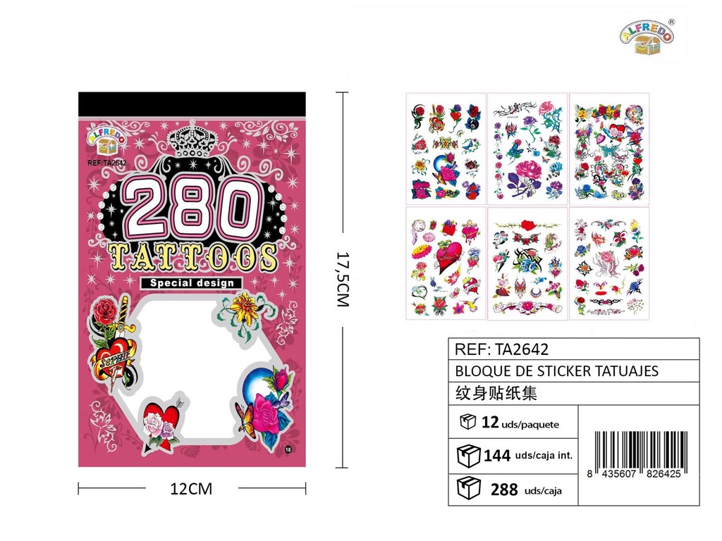 Bloque de sticker tatuajes 12 x 17.5 cm - Adhesivos de tatuajes temporales