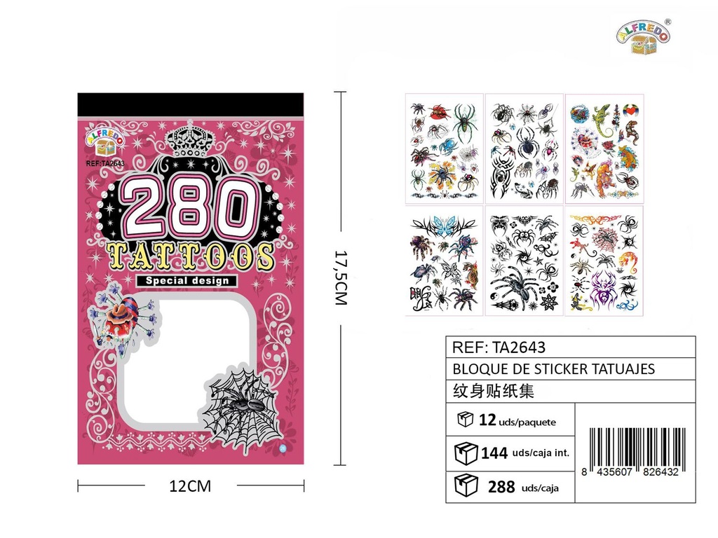 Bloque de sticker tatuajes 12 x 17.5 cm - Adhesivos de tatuajes temporales