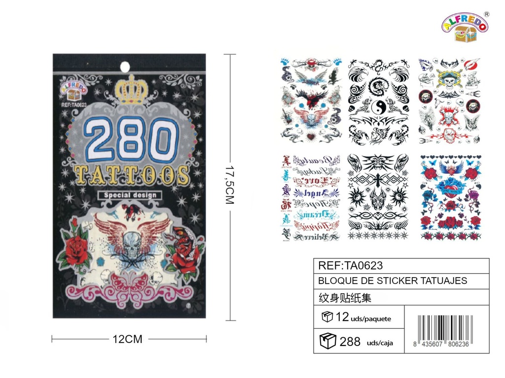 Bloque de sticker tatuajes 12 x 17.5 cm - Adhesivos de tatuajes temporales
