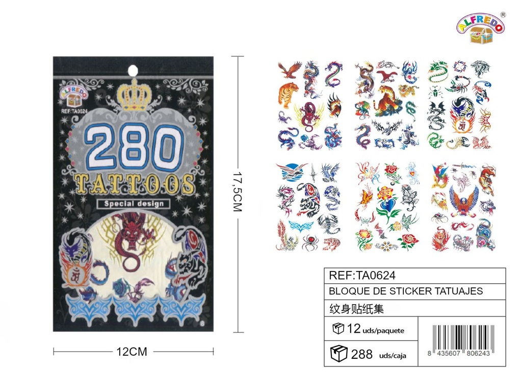 Bloque de sticker tatuajes 12 x 17.5 cm - Adhesivos de tatuajes temporales
