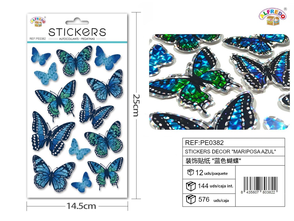 Stickers decor "Mariposa azul" 14,5 x 25 cm - Pegatinas decorativas infantiles