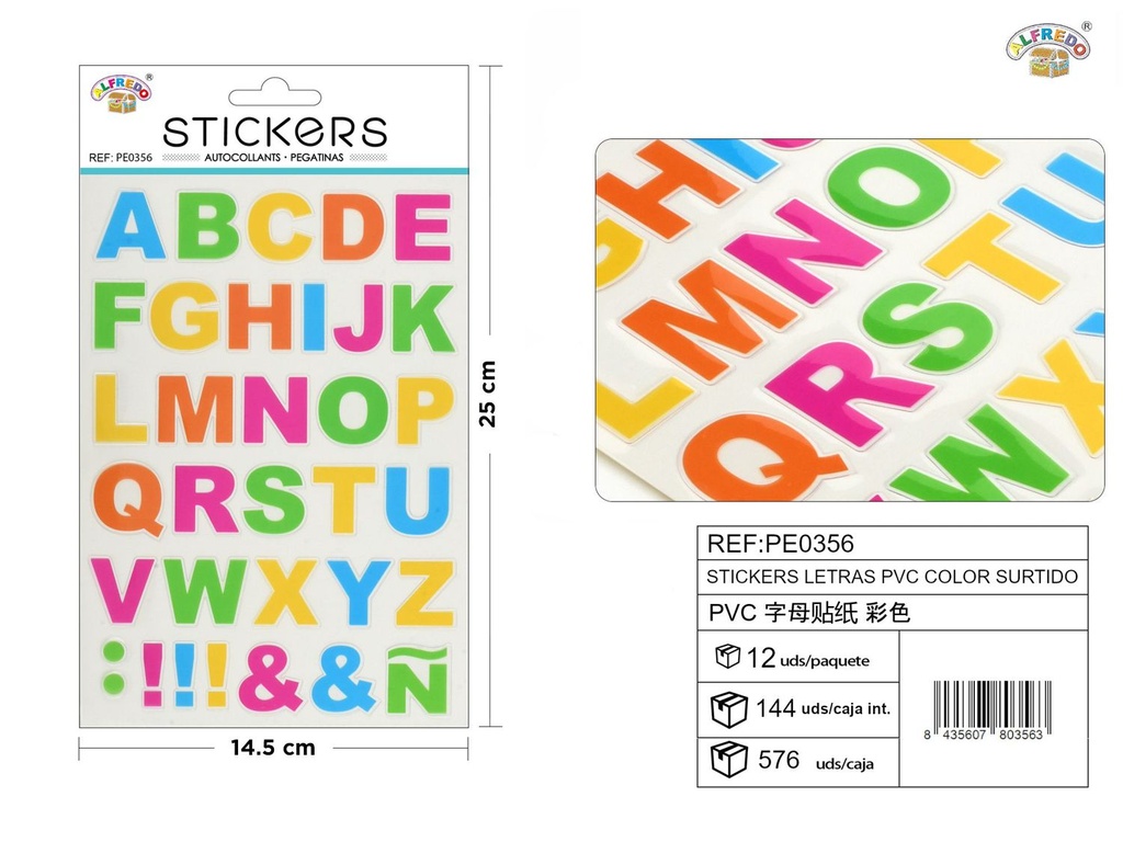 Stickers letras PVC color surtido 14,5 x 25 cm - Pegatinas de letras y números
