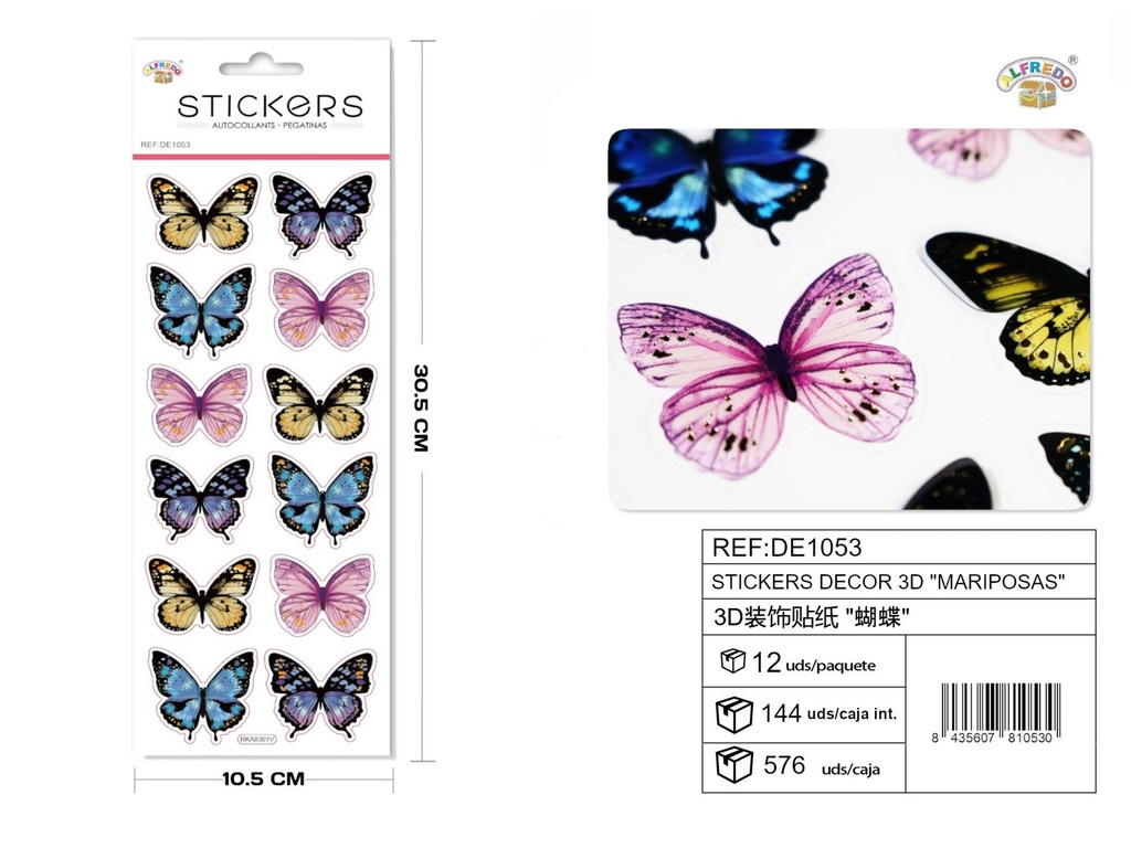 Stickers decor 3D "Mariposas" 10,5 x 30,5 cm - Pegatinas decorativas tridimensionales