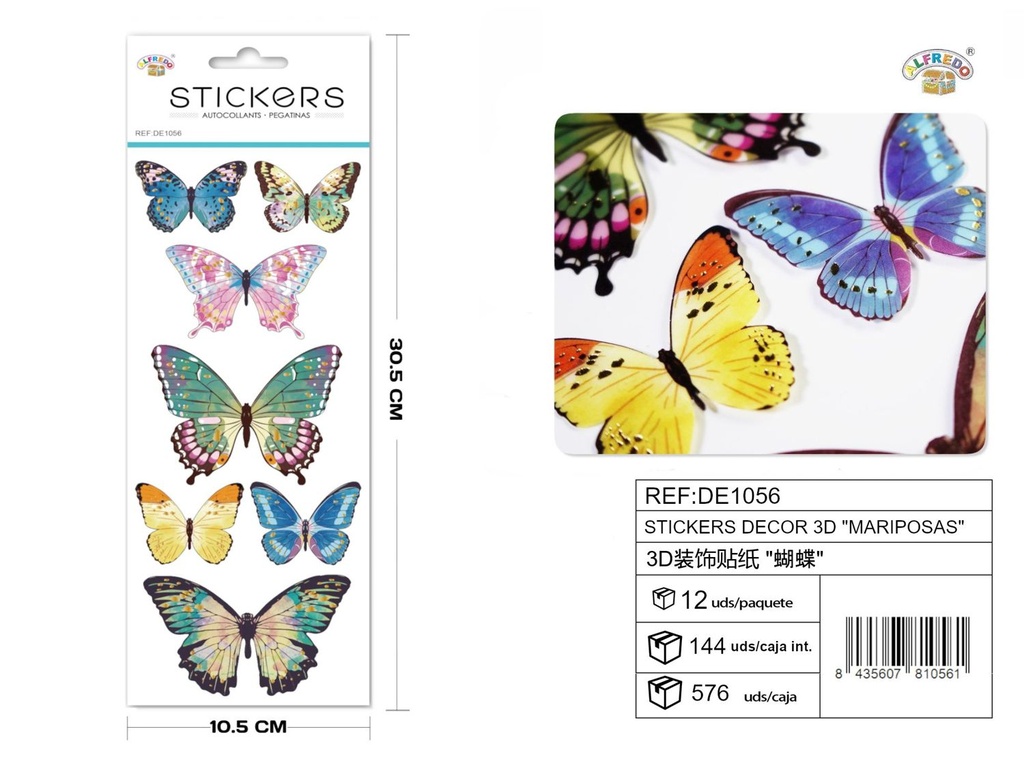 Stickers decor 3D "Mariposas" 10,5 x 30,5 cm - Pegatinas decorativas tridimensionales