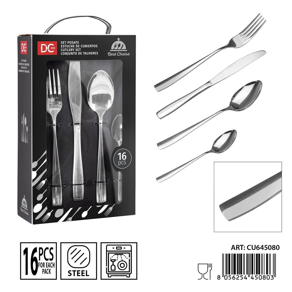 Juego de cubiertos de acero efecto brillante 16 piezas - Utensilios de mesa