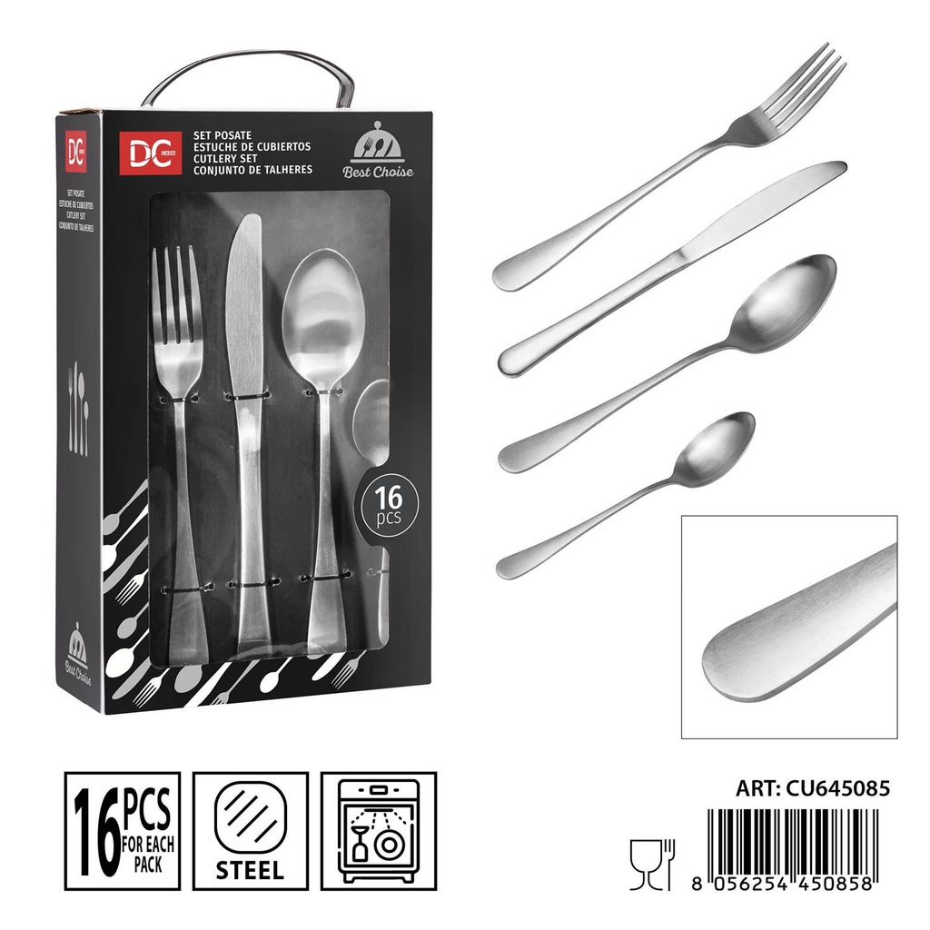 Juego de cubiertos de acero efecto mate 16 piezas - Utensilios de mesa