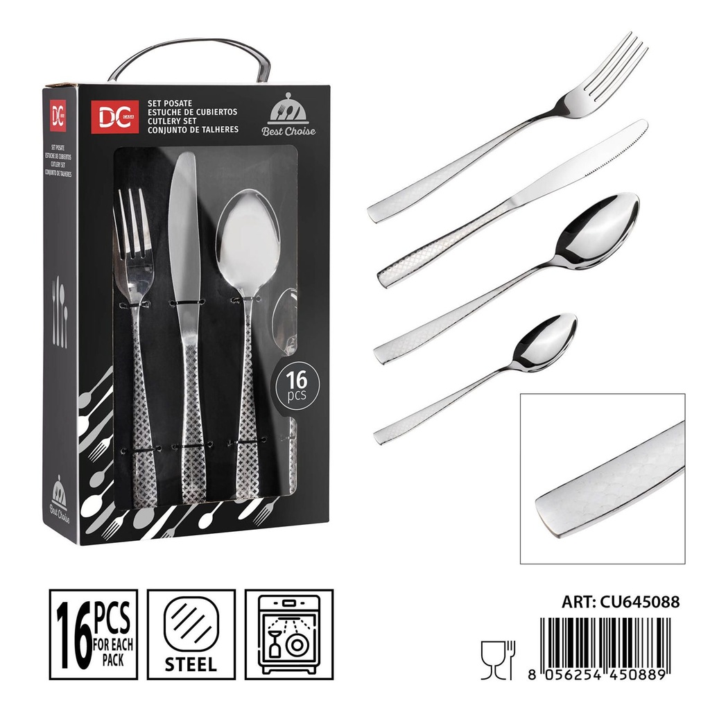 Juego de cubiertos de acero efecto láser 16 piezas - Utensilios de mesa