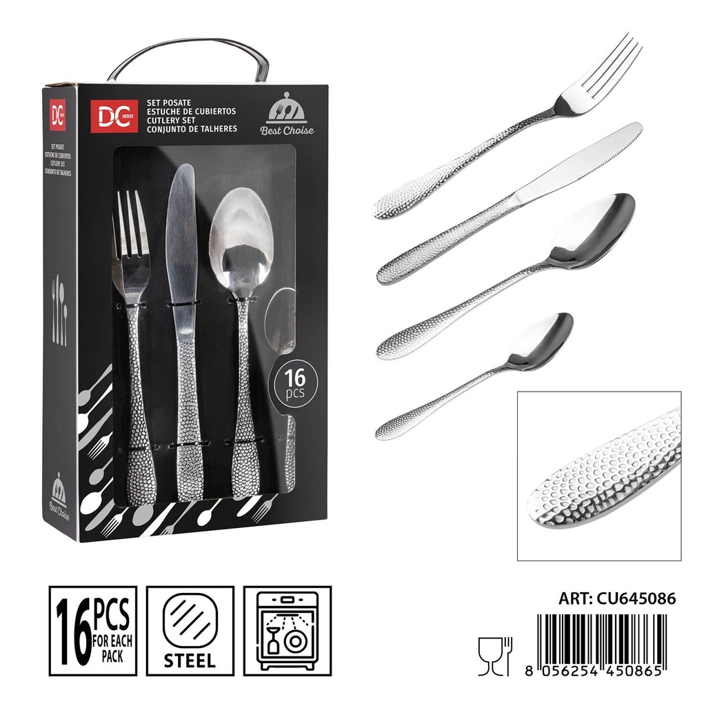 Juego de cubiertos de acero efecto martillado 16 piezas - Utensilios de mesa