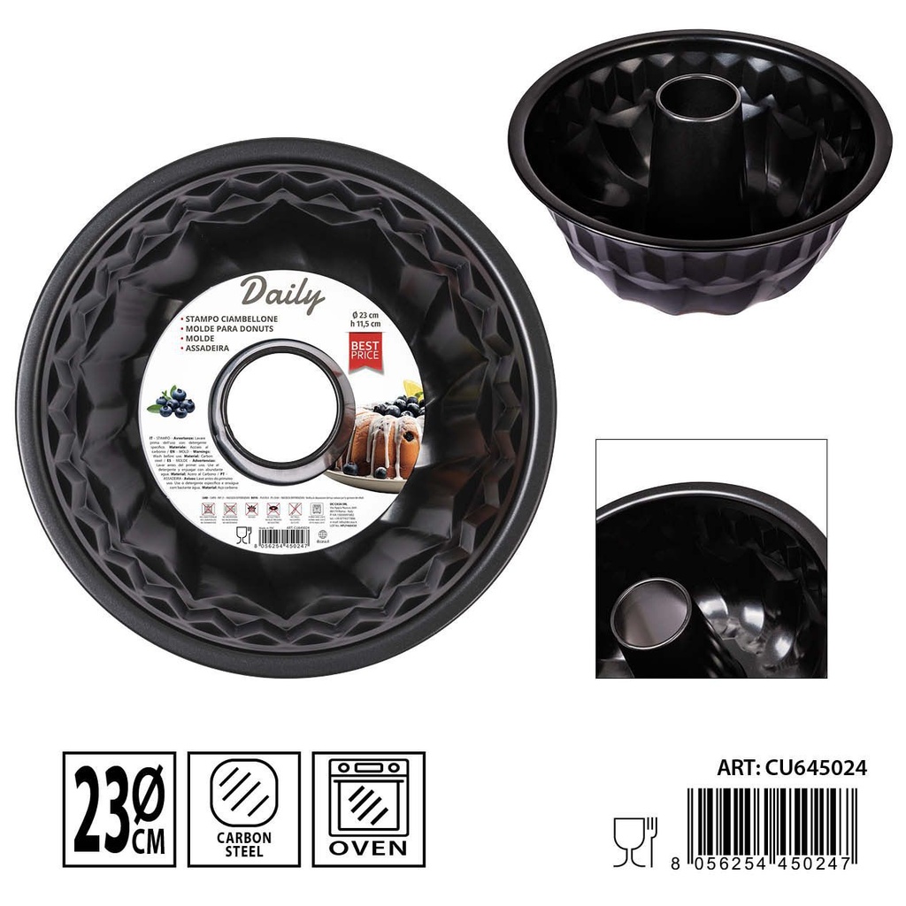 Molde para donuts de acero al carbono 23X11.5CM 0.4MM negro (recubrimiento Goldflon) - Utensilios de horneado