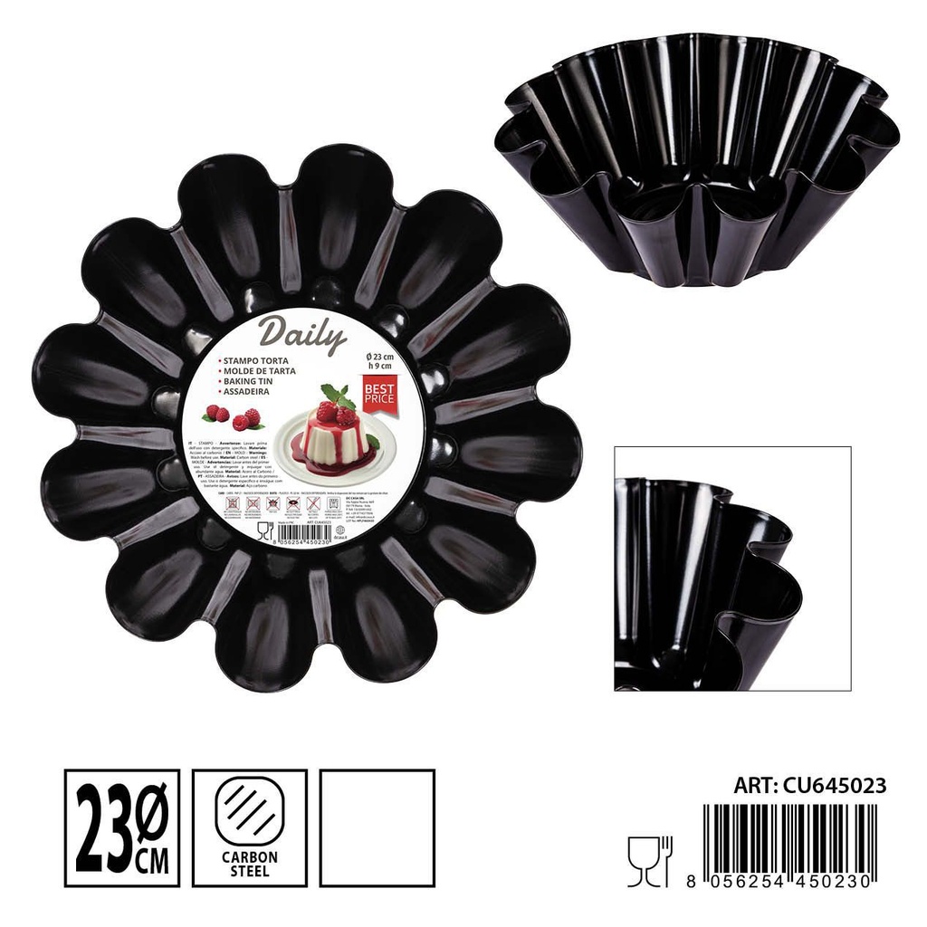Molde para tartas de acero al carbono ondulado 23X9.0CM 0.4MM negro (recubrimiento Goldflon) - Utensilios de horneado