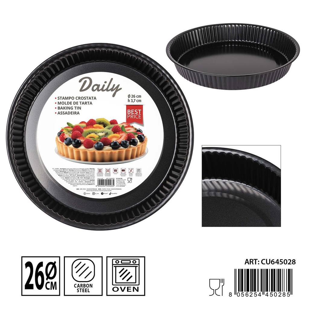 Molde de tarta de acero al carbono 26X3.7CM 0.4MM negro (recubrimiento Goldflon) - Utensilios de horneado