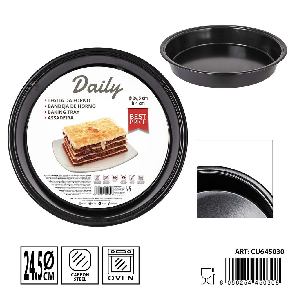 Bandeja de horno circular de acero al carbono 24.5X4CM 0.4MM negro (recubrimiento Goldflon) - Utensilios de horneado