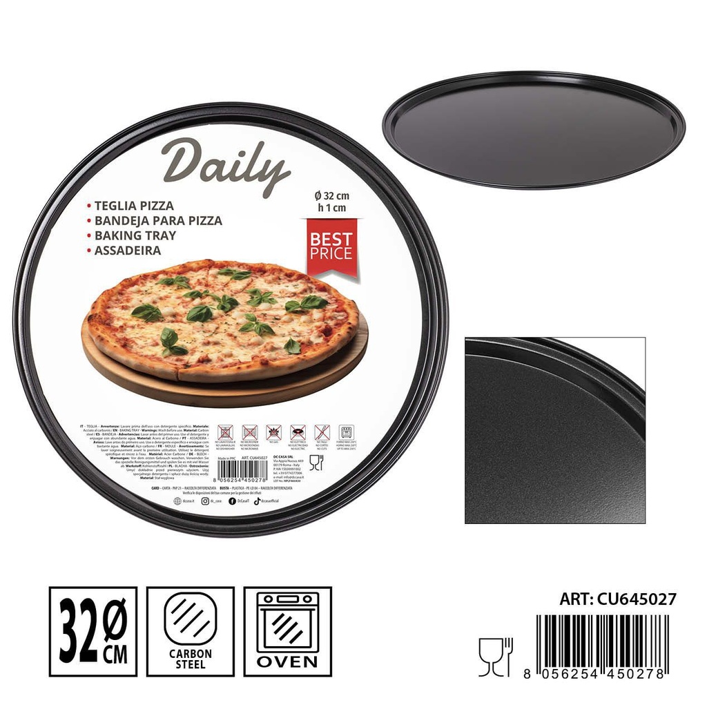 Bandeja para pizza de carbono 32x1 cm con recubrimiento Goldflon - Utensilios de cocina