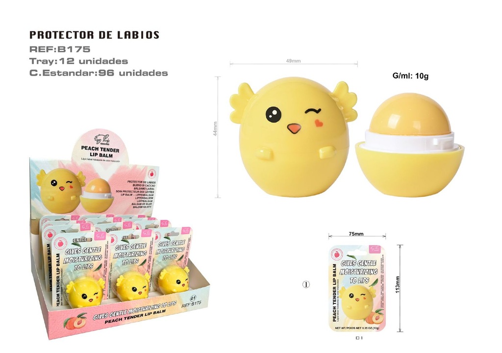 Protector labial con forma de pollito 12/U 96/C - Cosmético para labios