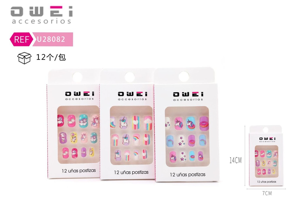 Uñas postizas 12 unidades U28082 OW - Uñas decorativas para niñas