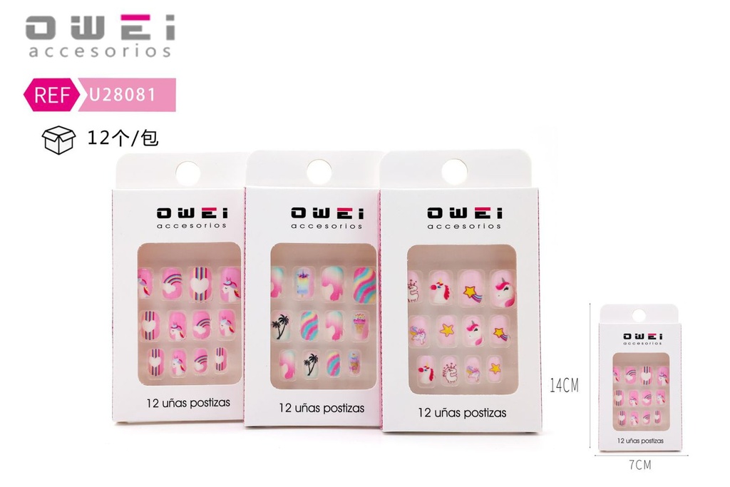 Uñas postizas 12 unidades U28081 OW - Uñas decorativas para niñas
