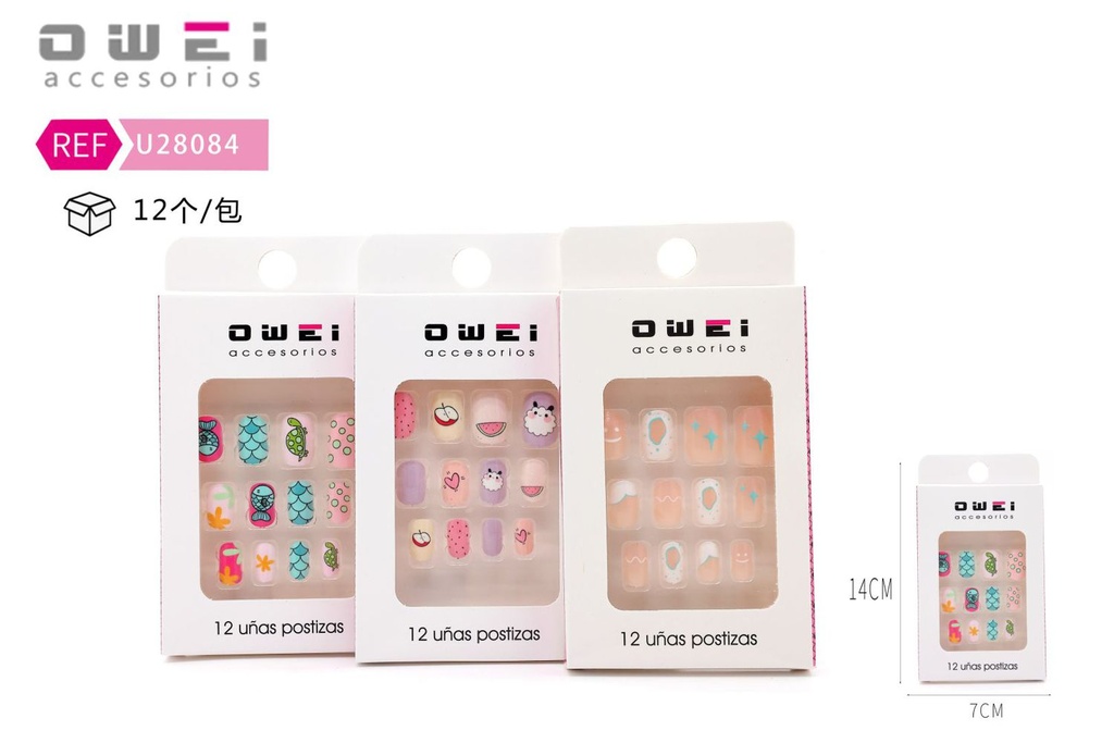 Uñas postizas 12 unidades U28084 OW - Uñas decorativas infantiles